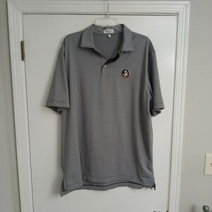 Peter Millar Gray Short-Sleeve Polo with Embroidered Crested Florida State Semin